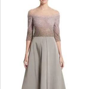 Pamella Roland Illusion Sequin & Faille A Line Gown